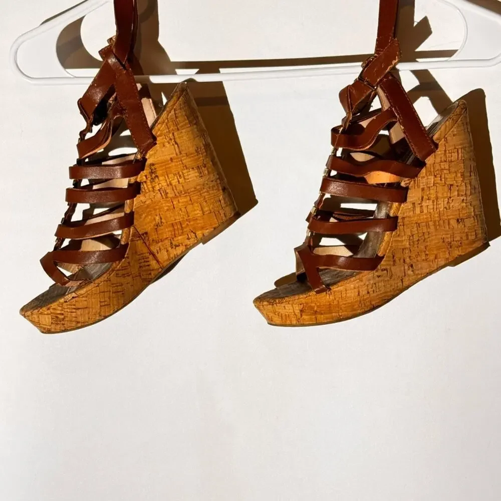 Steve Madden Brown Strappy Wedge Sandals